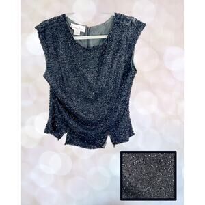 Vintage 1990s Lawrence Kazar 100% Silk Black Beaded crop Top Size L